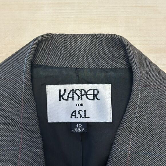 Kasper Women 12 Blazer Long Sleeve Button Front Lined Cropped Plaid Gray - Picture 5 of 7